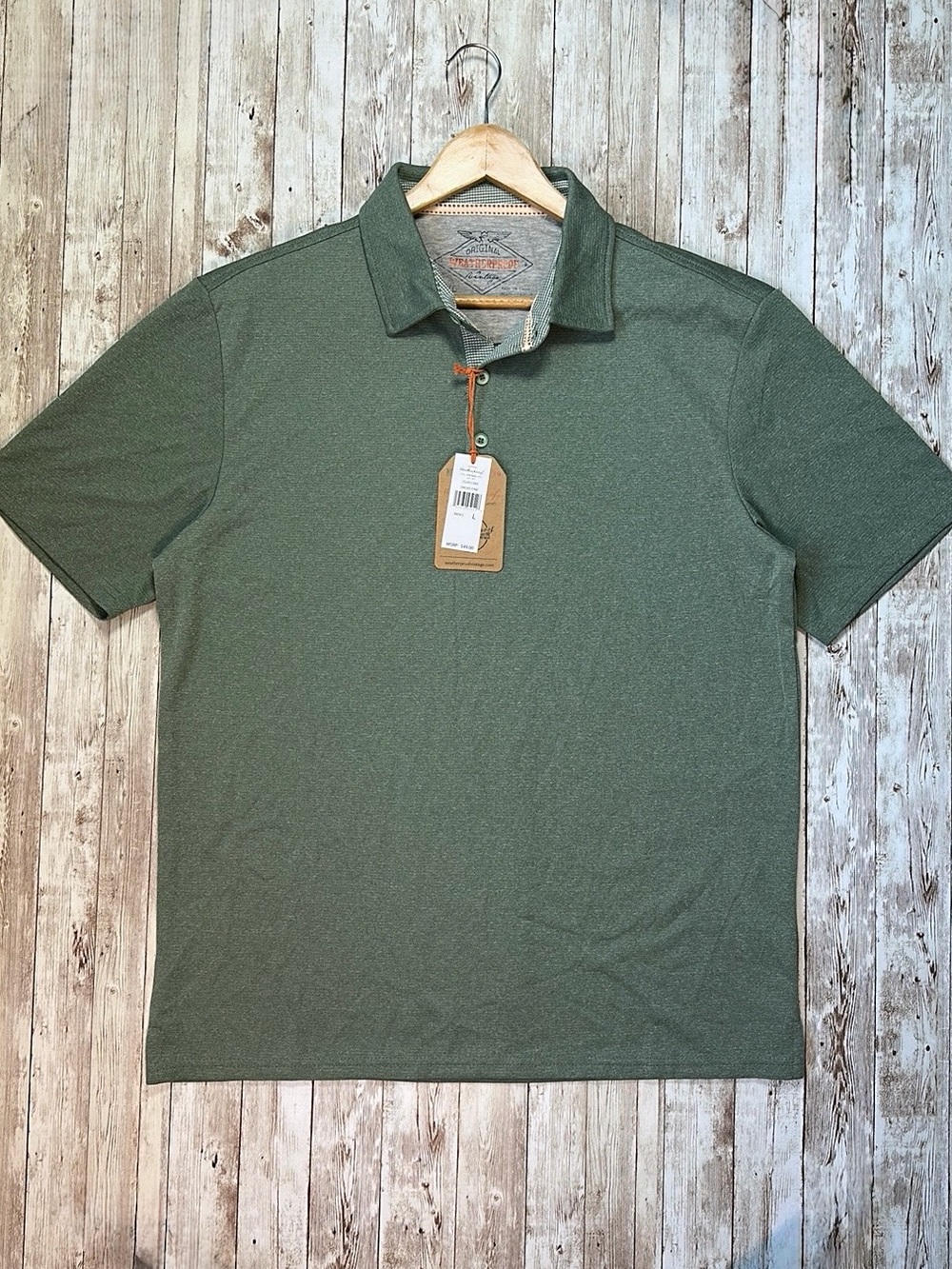 Weatherproof Vintage Melange Polo Shirt sz Large Short Sleeve Smoke Pine Green